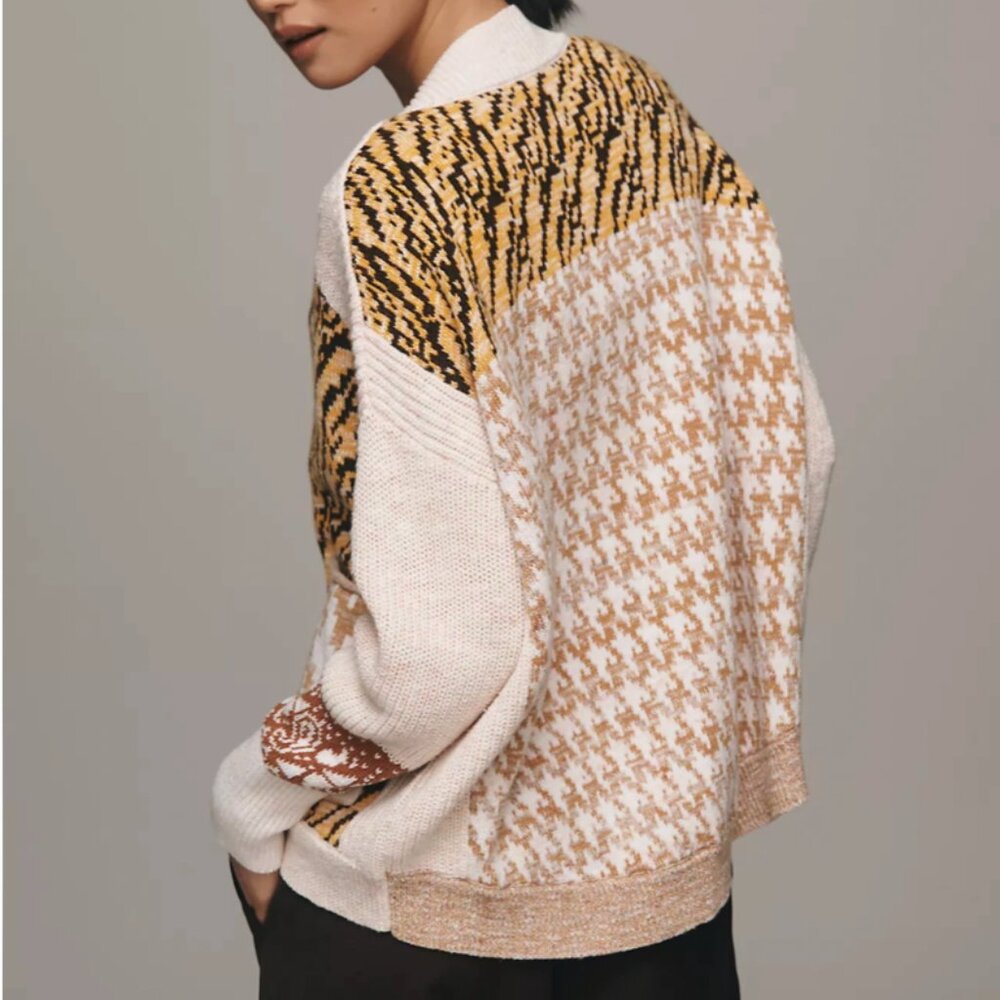 BEST Anthropologie Pilcro Mash-Up Tiger Cardigan Sweater S/M/MP/LP Orange Motif - Picture 3 of 5